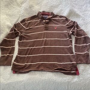 American Eagle Outfitters Brown Striped Polo Shirt
